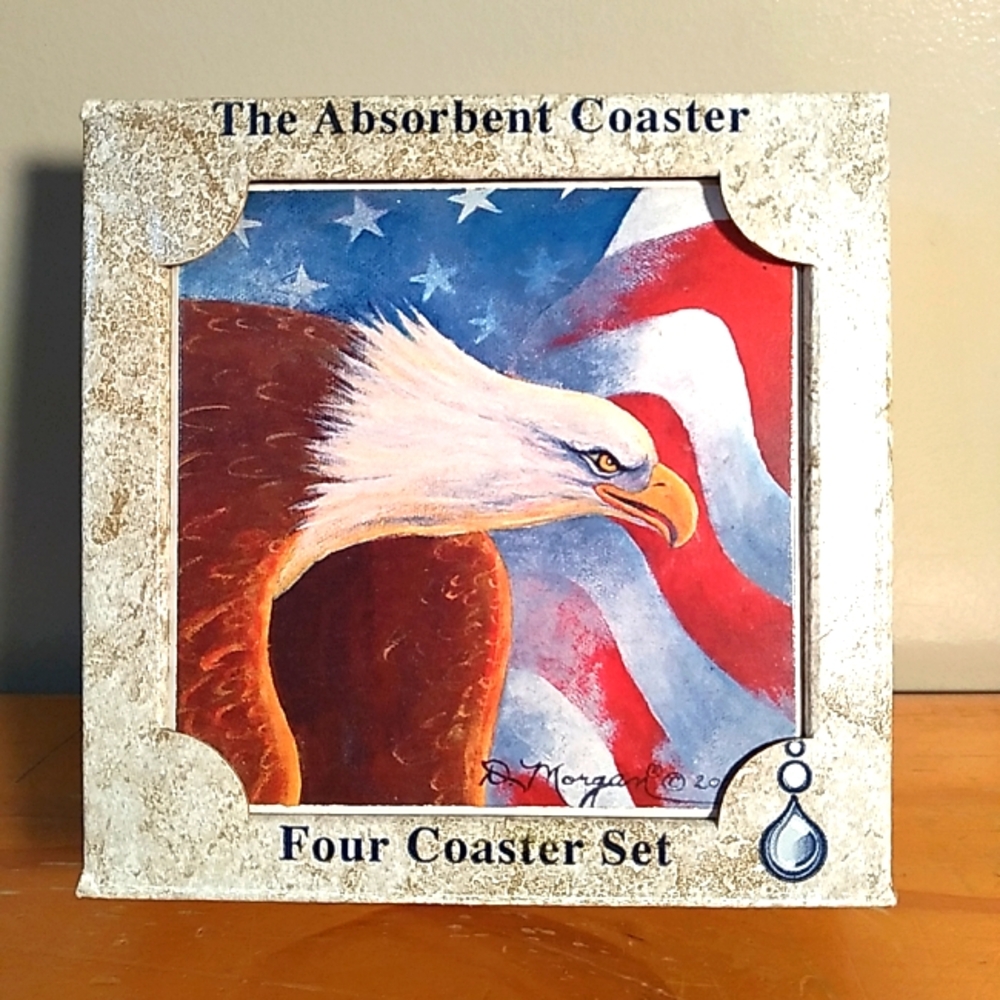 Absorbastone Coasters set of 4 American Eagle & Flag, D. Morgan 2001